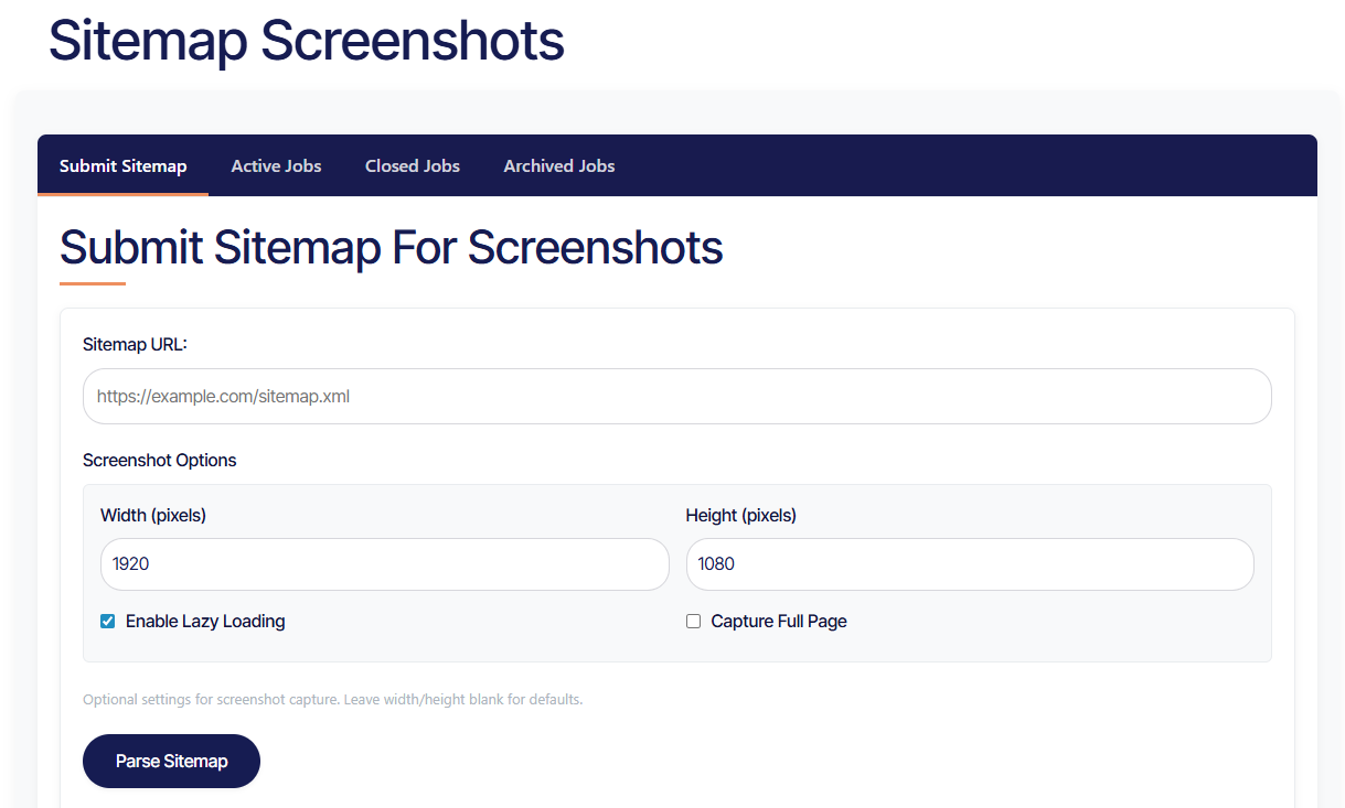 Screenshot Ink's Sitemap Screenshot tool image with default display options
